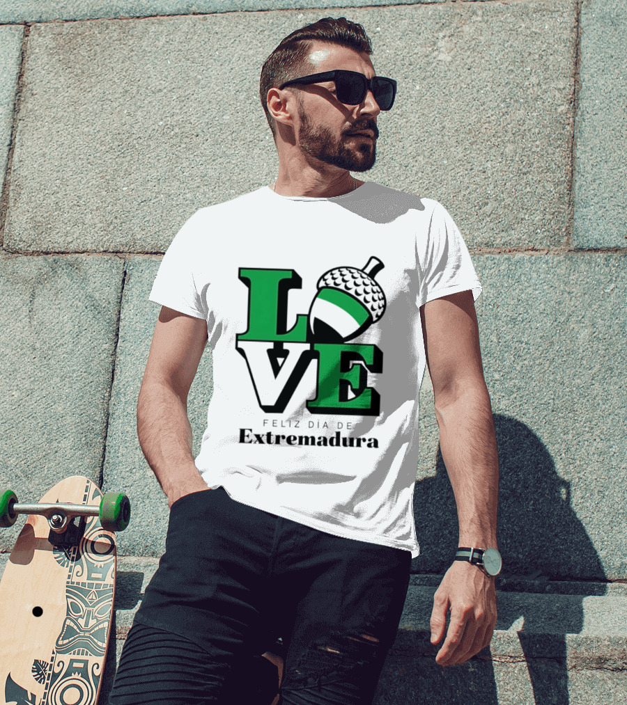 Love Feliz Día De Extremadura Acorn Icon Spain Celebration T-Shirt