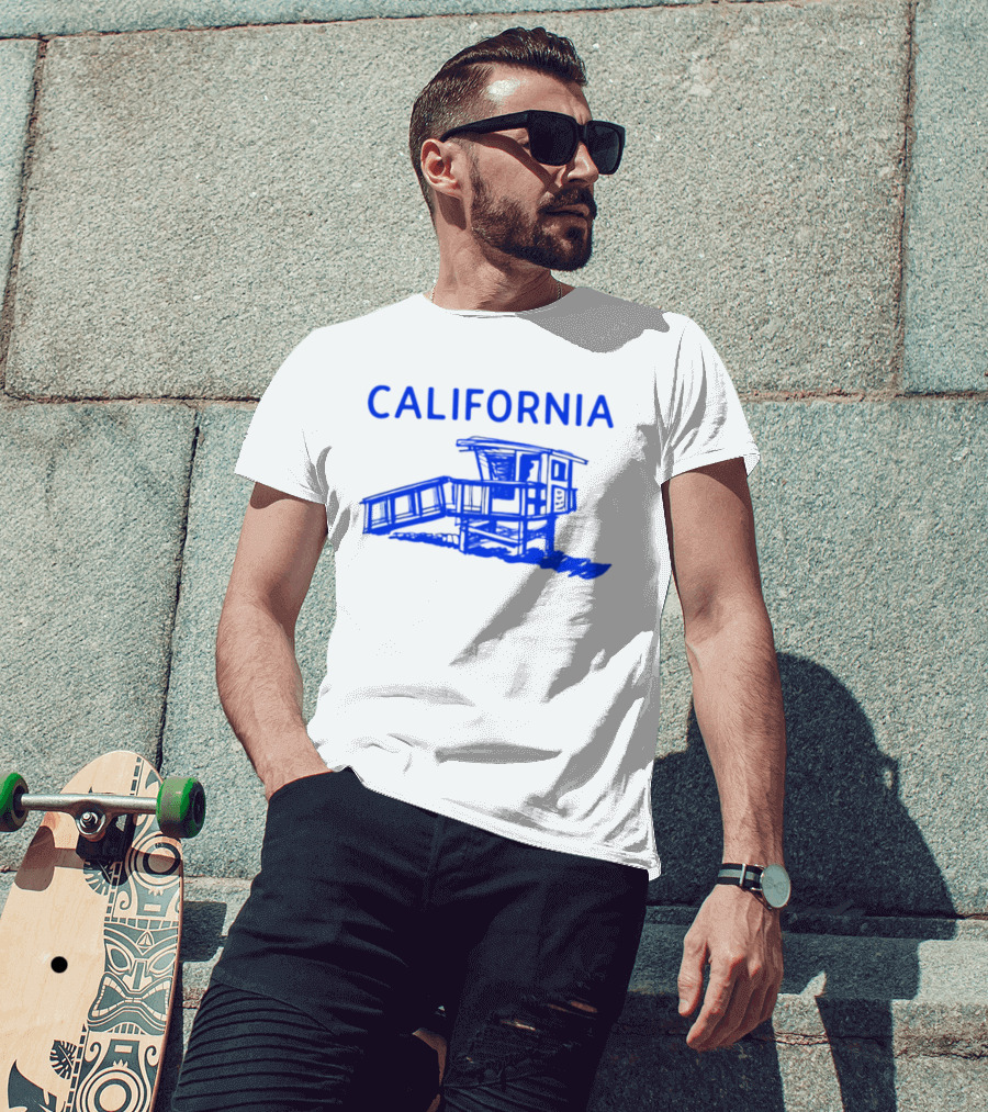 California Beach Sketch Lifeguard Tower T-Shirt