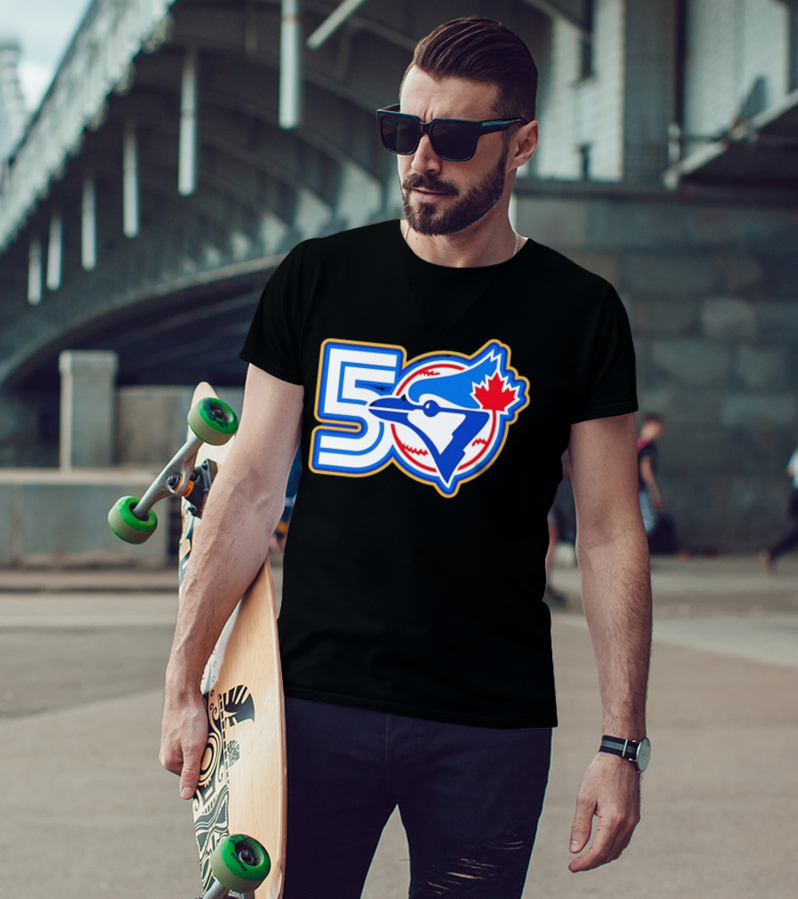 Toronto Blue Jays 50th Anniversary Logo With Maple Leaf And Baseball T-Shirt