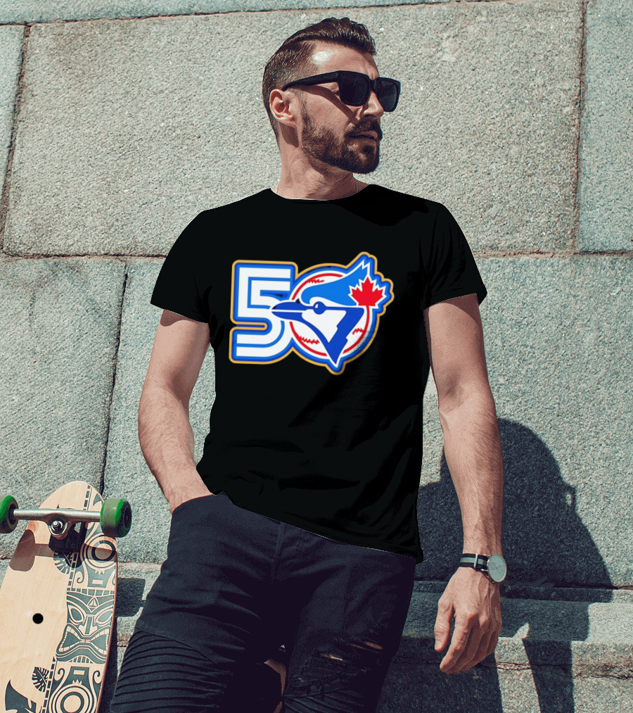 Toronto Blue Jays 50th Anniversary Logo With Maple Leaf And Baseball T-Shirt