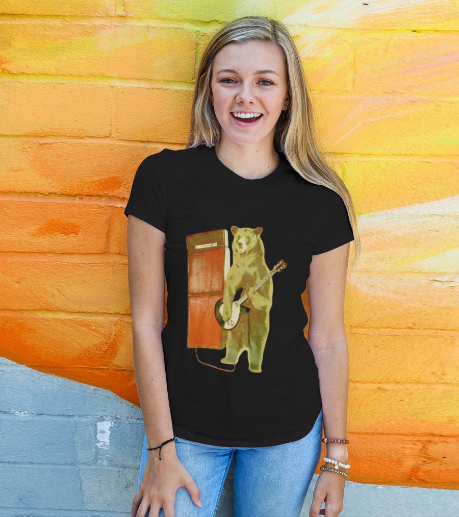 Bear Playing Electric Guitar With Amplifier Retro Vibe T-Shirt