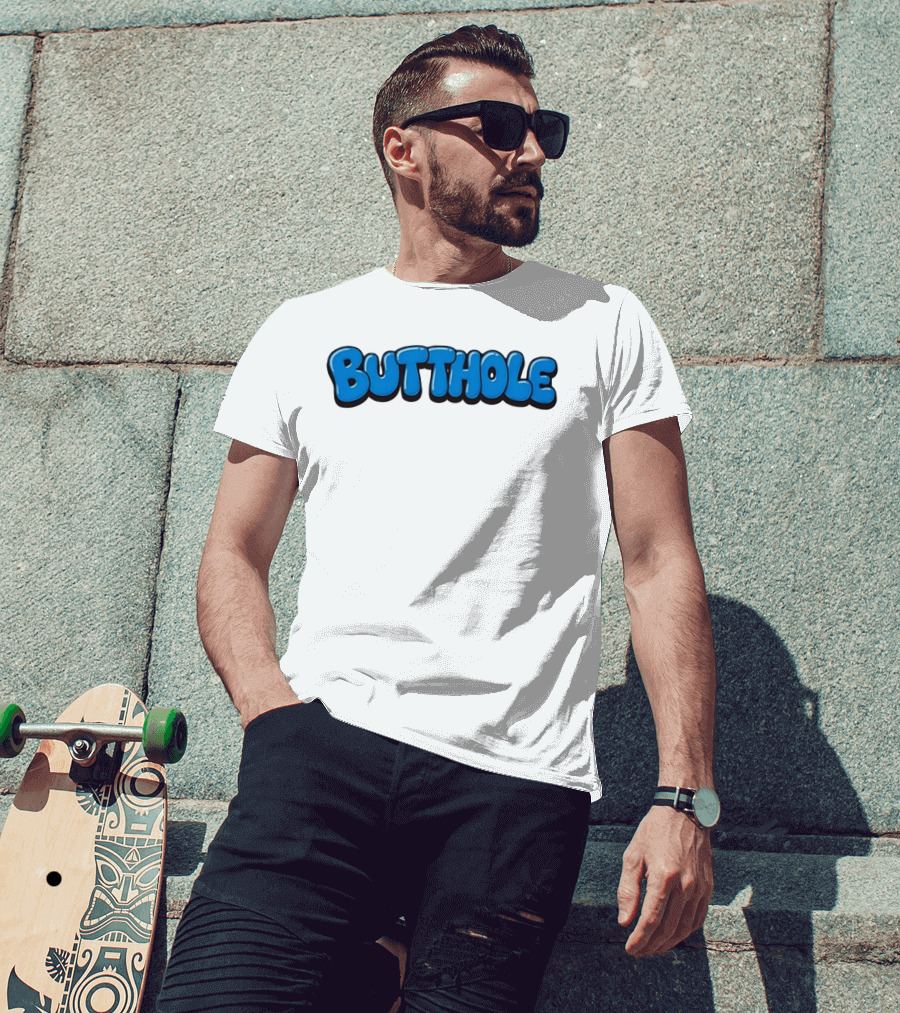 Butthole Bubble Letter Graffiti Blue T-Shirt