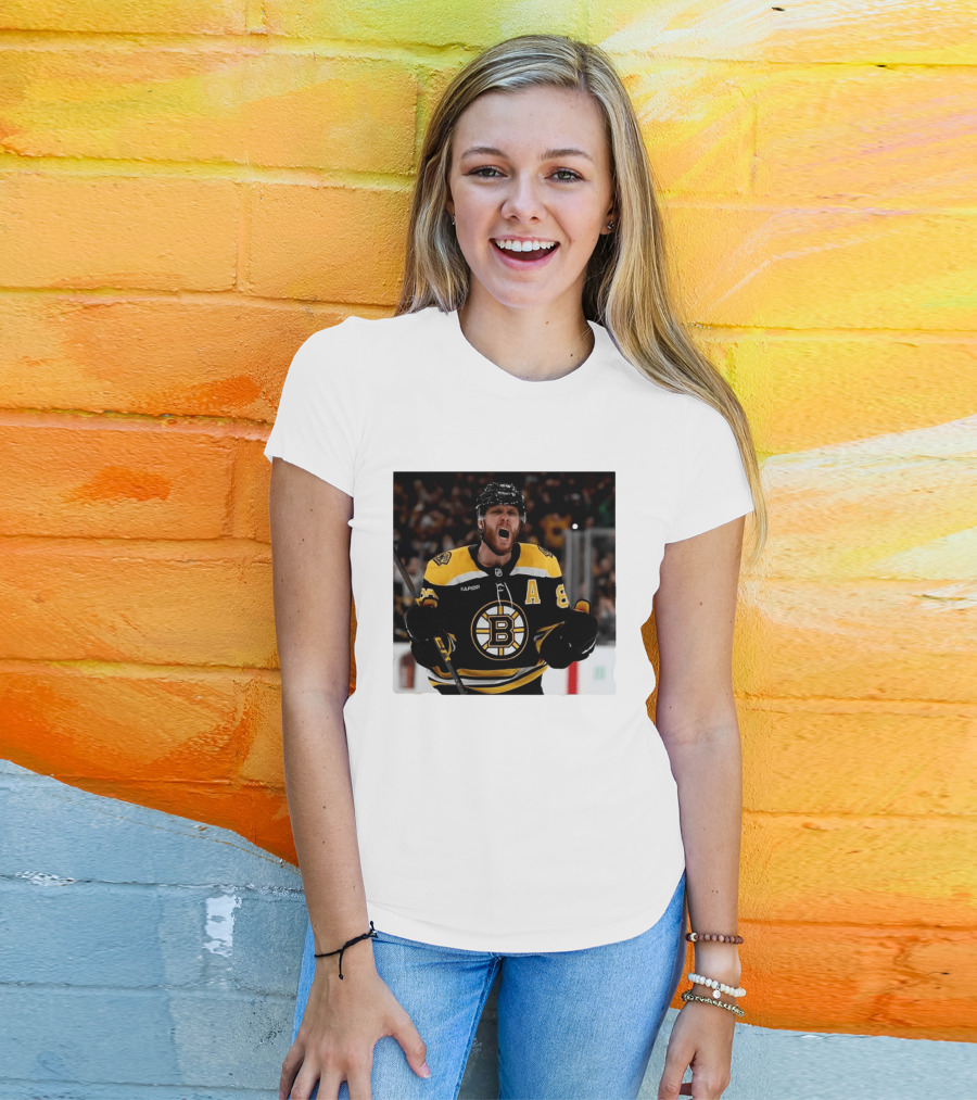 David Pastrnak Bruins Captain Announcement With Iconic Team Jersey Celebration T-Shirt