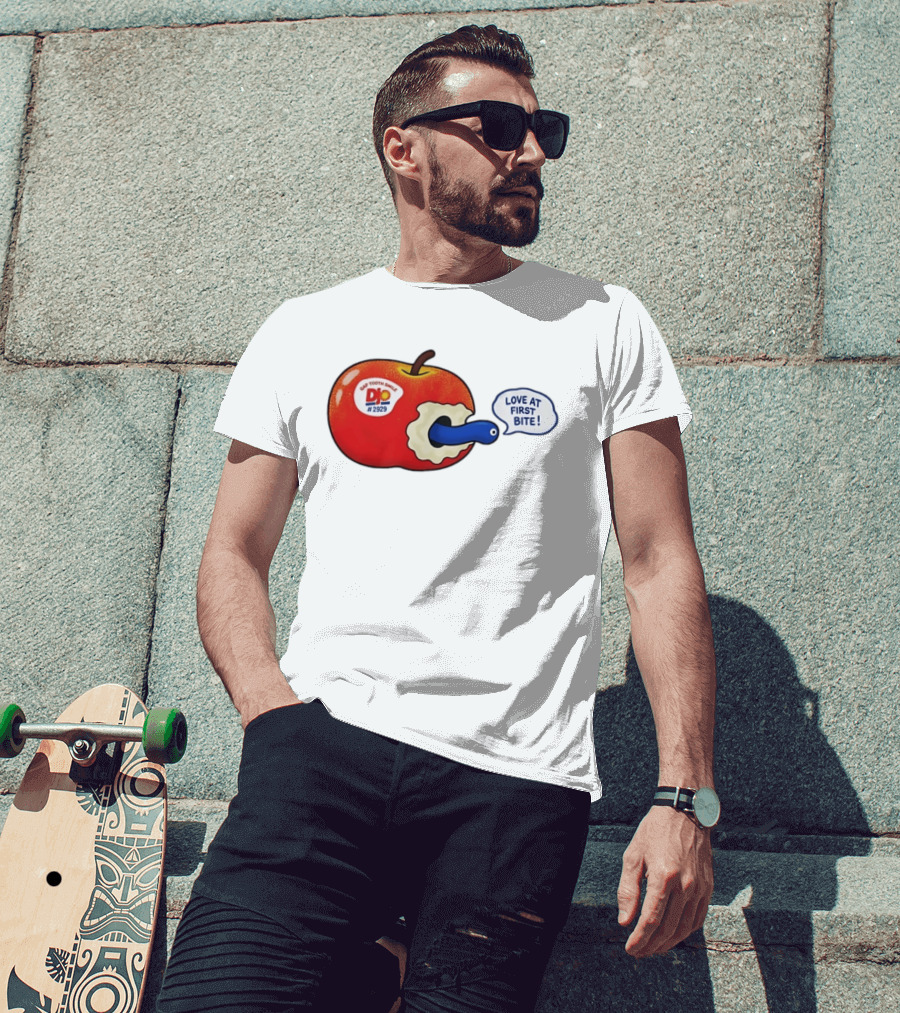 Gap Tooth Smile DJ No 2929 Love At First Bite Apple And Worm T-Shirt
