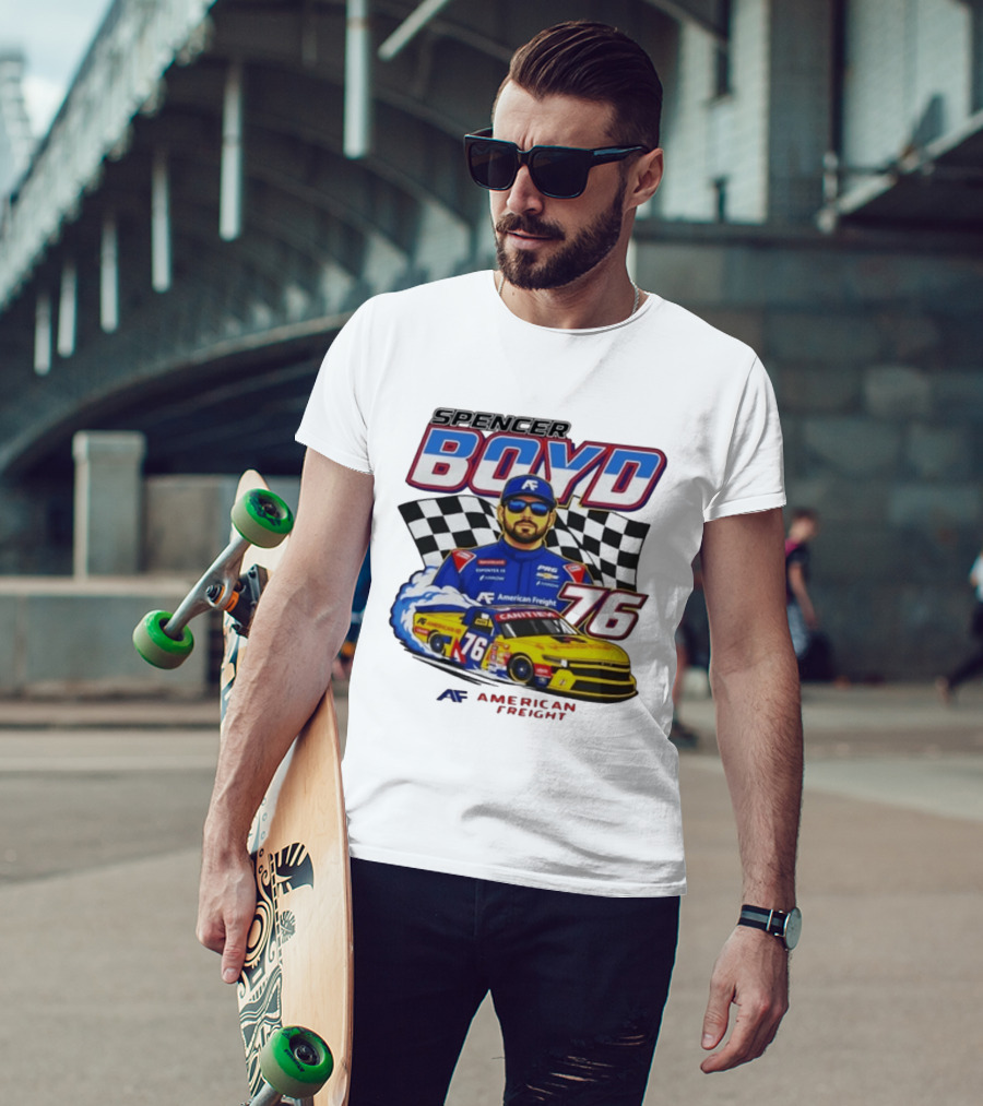 Spencer Boyd 76 American Freight Racing Car Checkered Flag T-Shirt