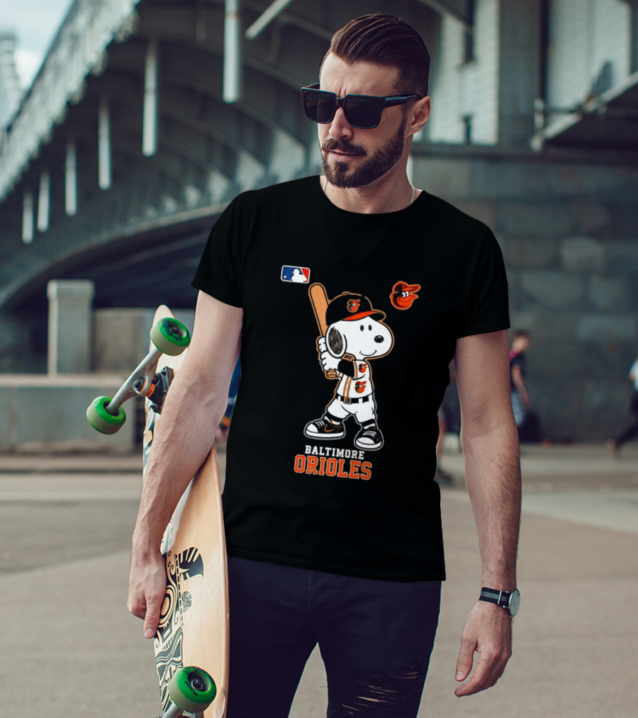 Snoopy Baltimore Orioles MLB Baseball Jersey With Bat And Cap T-Shirt