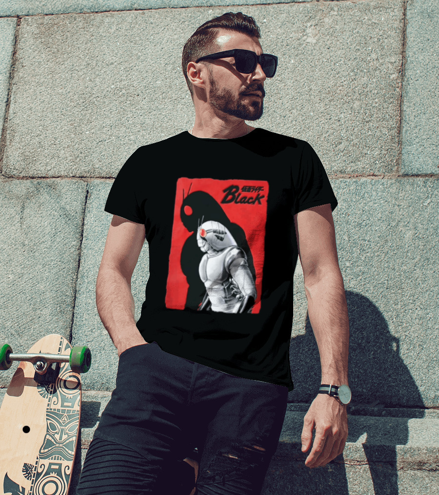 Kamen Rider Black Iconic Character Silhouette And Bold Red T-Shirt