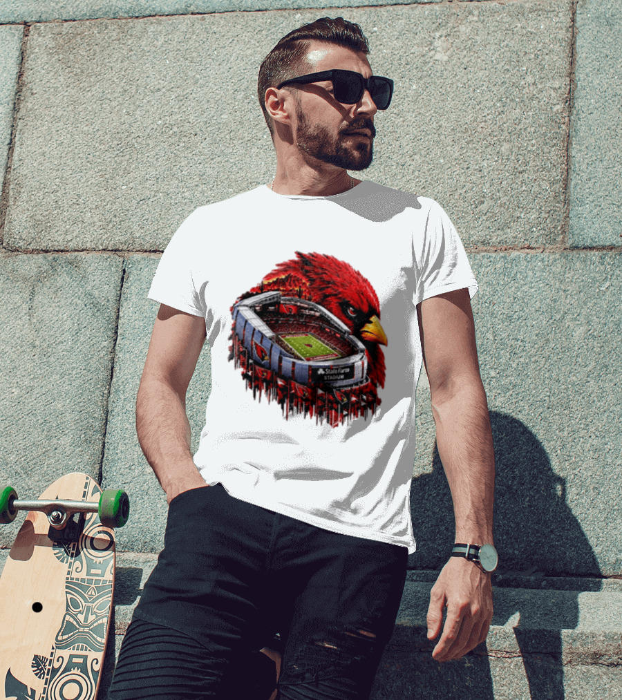 Arizona Cardinals State Farm Stadium With Cardinal Artwork And NFL Football T-Shirt