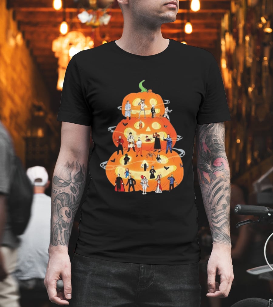 Horror Movie Icons Halloween Pumpkin Stack Villains T-Shirt