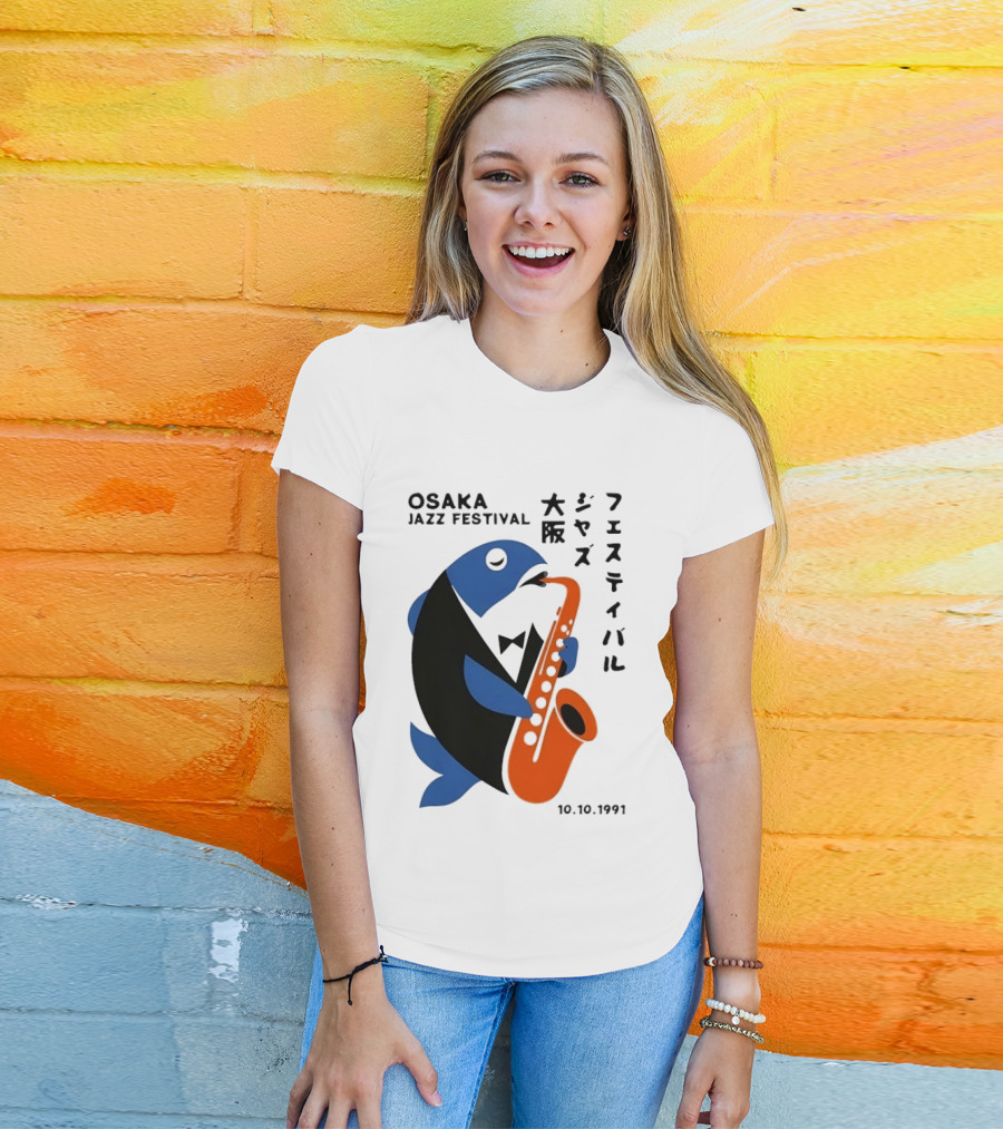 Osaka Jazz Festival 10.10.1991 Saxophone Playing Fish T-Shirt