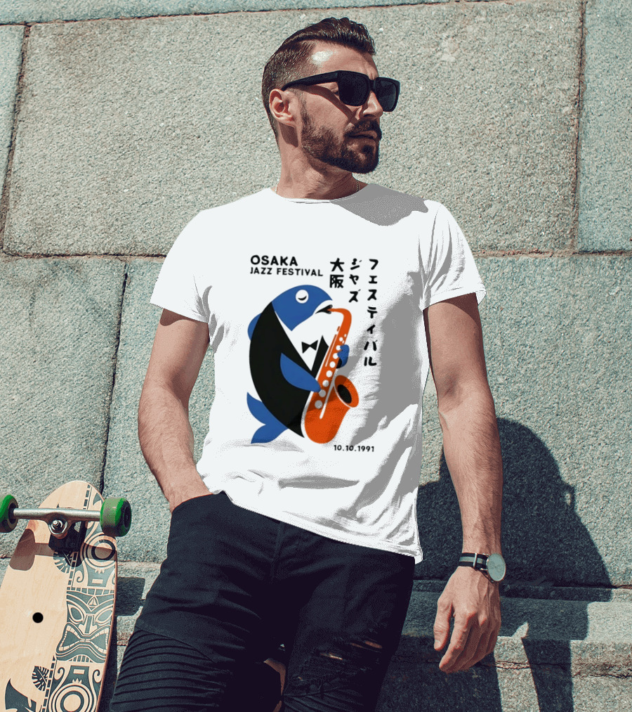 Osaka Jazz Festival 10.10.1991 Saxophone Playing Fish T-Shirt