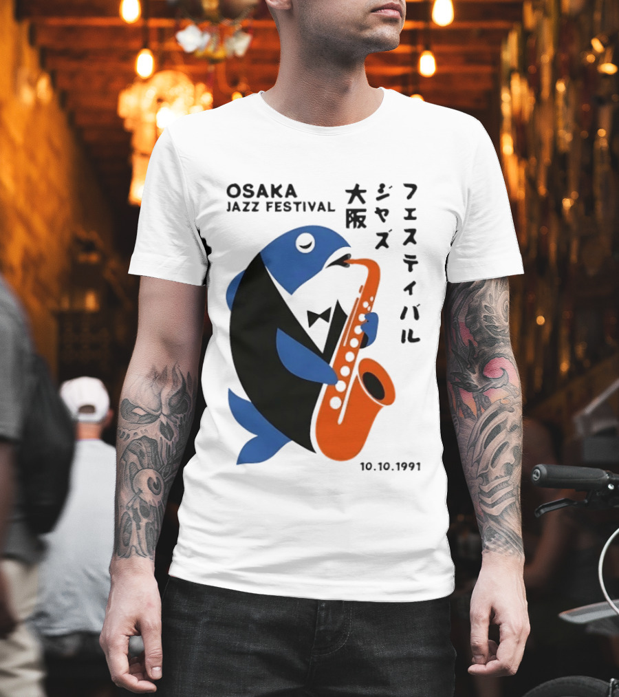 Osaka Jazz Festival 10.10.1991 Saxophone Playing Fish T-Shirt