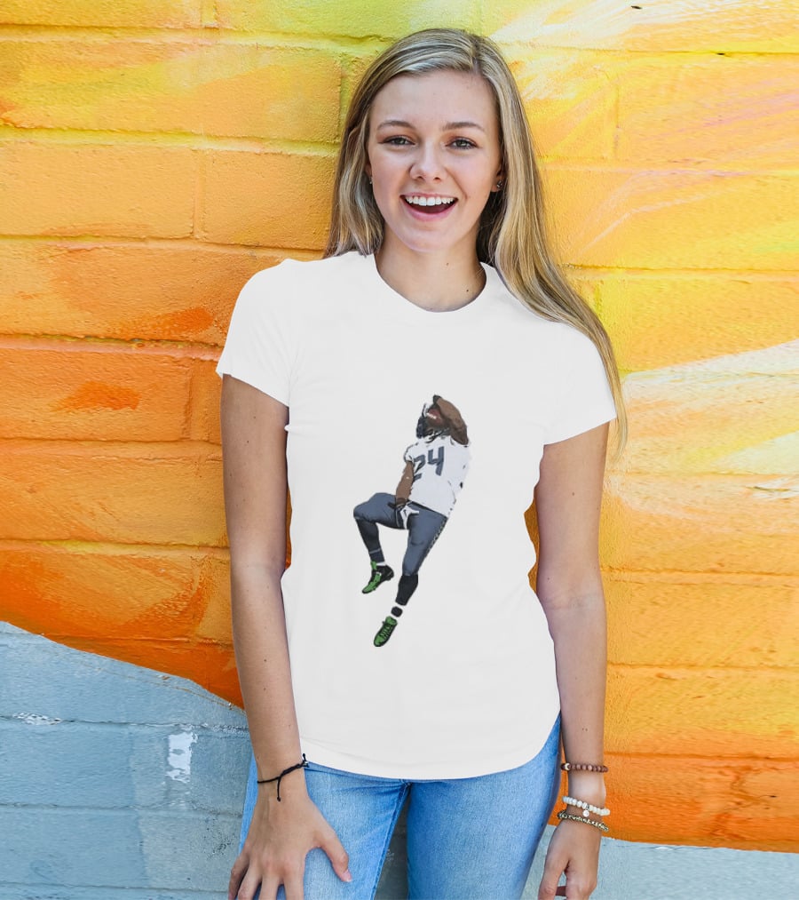 Seattle Seahawks Marshawn Lynch Number 24 Beast Mode Action Pose T-Shirt