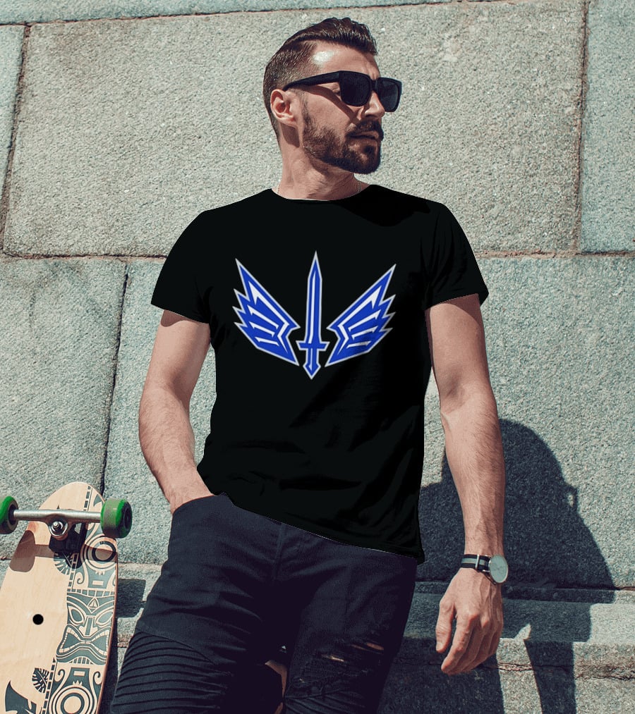 Winged Sword Blue Angular Fantasy T-Shirt