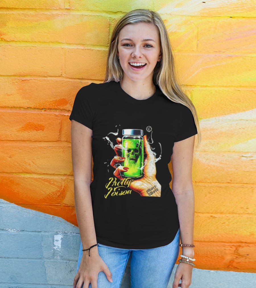 Pretty Poison Misery World Skull Bottle In Hand T-Shirt