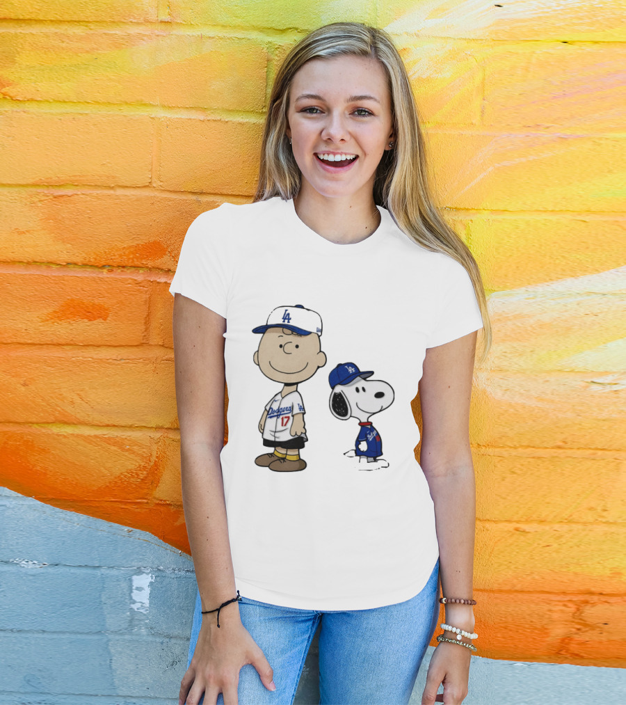 Charlie Brown Snoopy Los Angeles Dodgers MLB Baseball Peanuts Cartoon T-Shirt