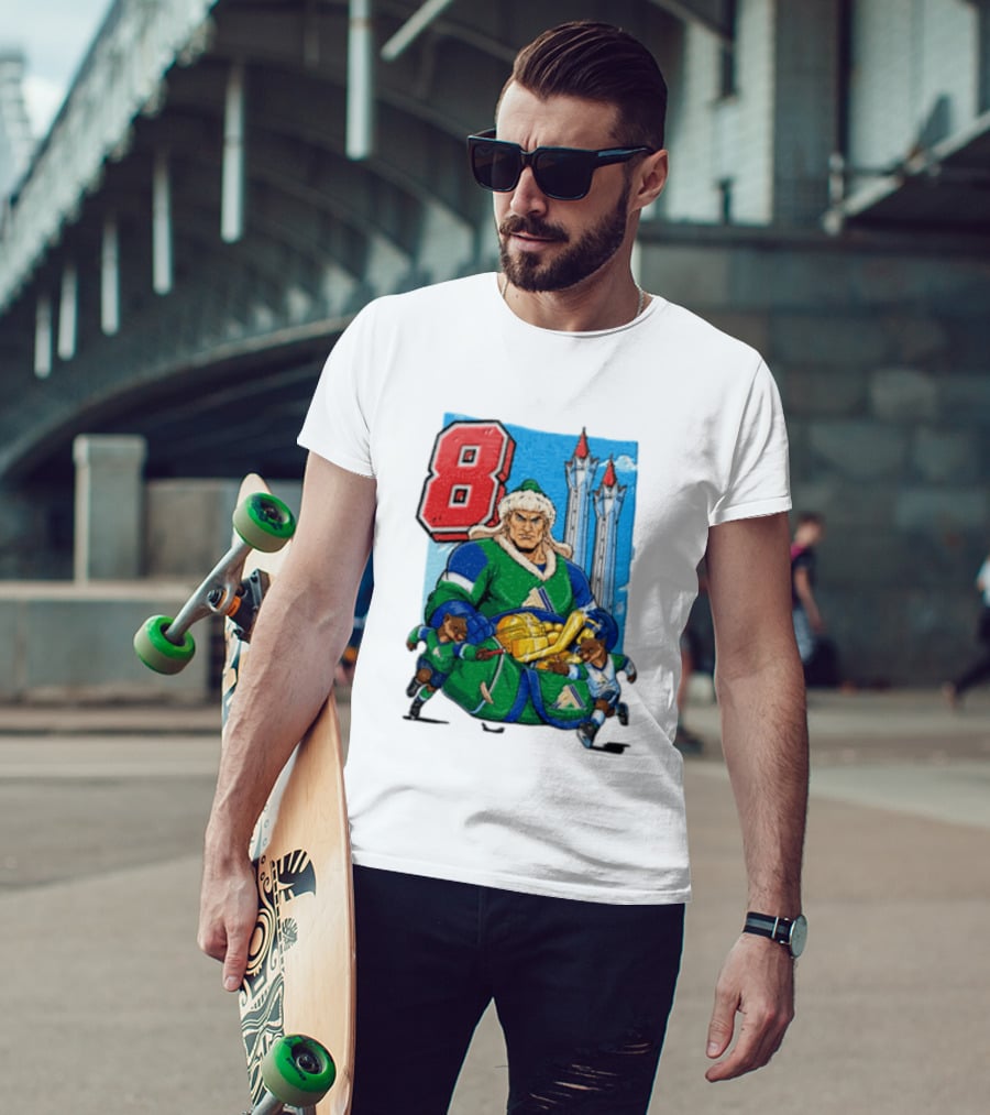 Shipachyov 8 Fur Hat Muscular Hockey Player Holding Gold Helmets T-Shirt