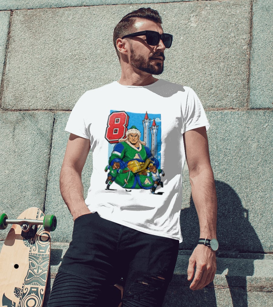 Shipachyov 8 Fur Hat Muscular Hockey Player Holding Gold Helmets T-Shirt