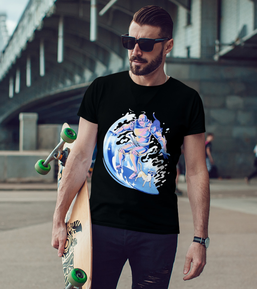 Alphonse Elric Surfing Adventure With Cool Cats On Waves T-Shirt