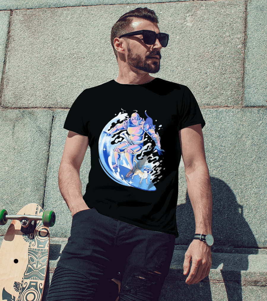 Alphonse Elric Surfing Adventure With Cool Cats On Waves T-Shirt