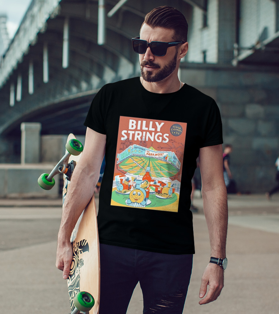 Billy Strings Denver Colorado 2026 Ball Arena Paramount Theatre September Concert Featuring Train Carousel Illustrations T-Shirt
