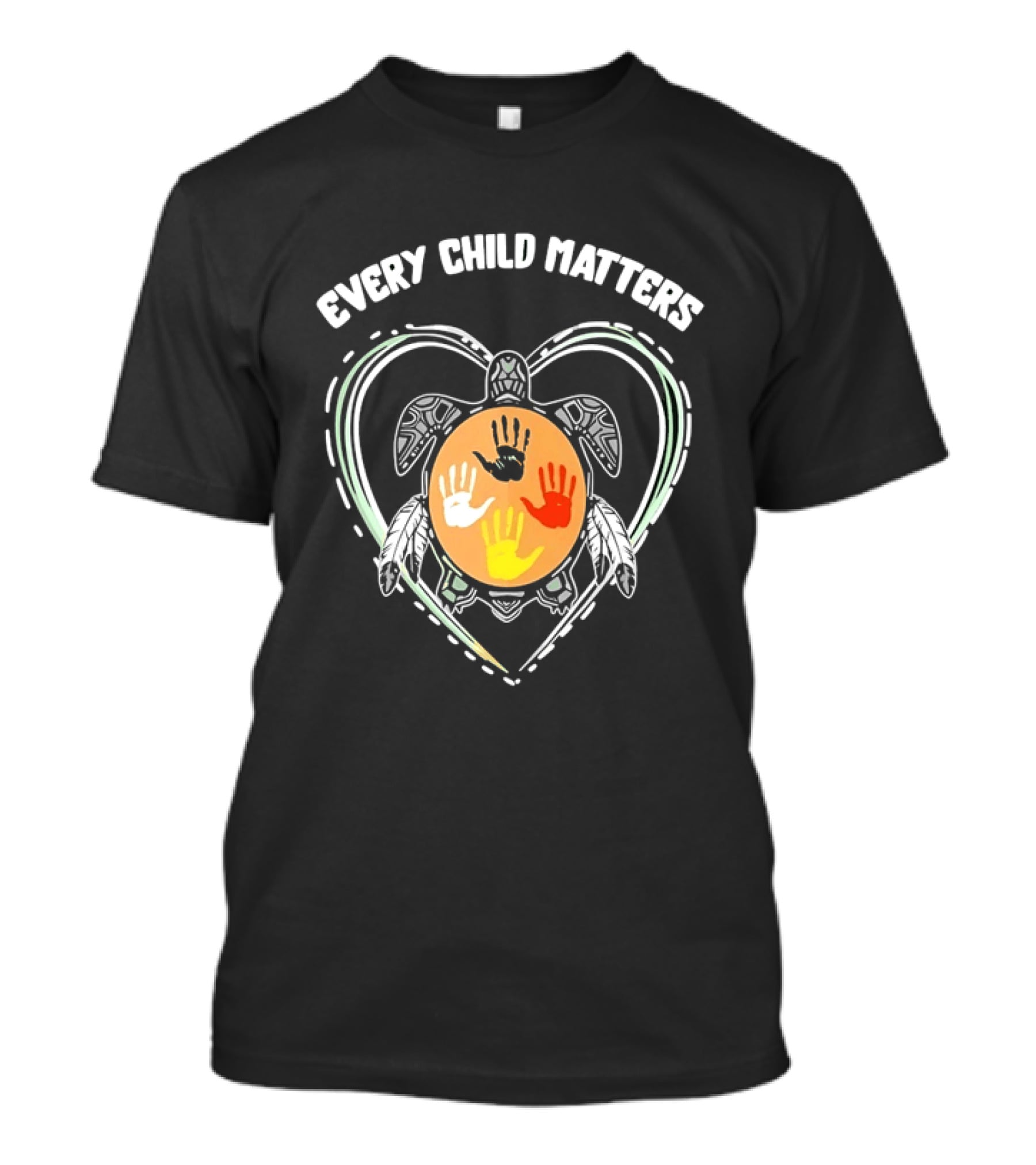 Every Child Matters Turtle Indigenous Handprints Orange Heart T-Shirt