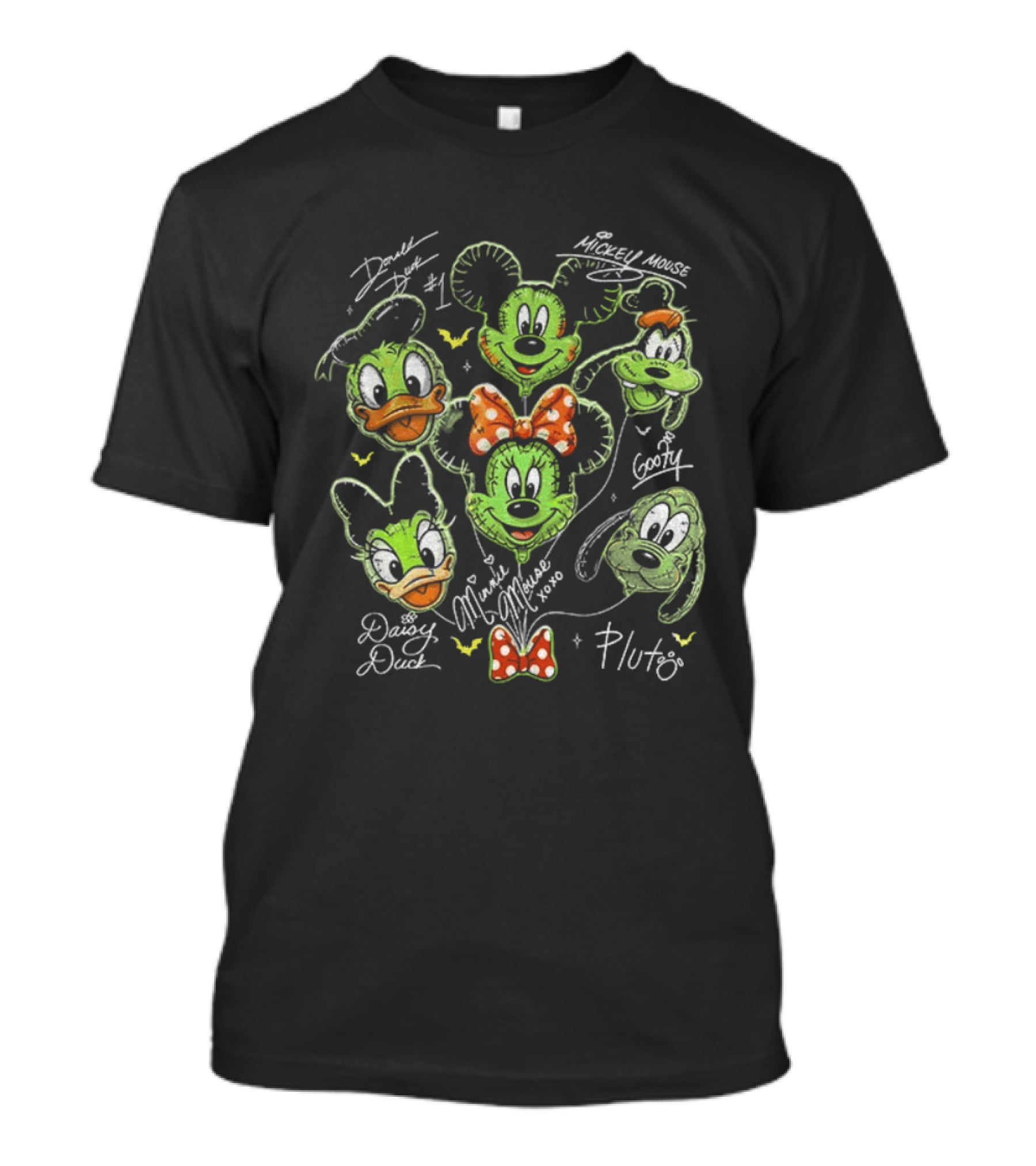 Zoombie Mickey Mouse And Friends Balloons Halloween Donald Duck Goofy Pluto Signatures T-Shirt