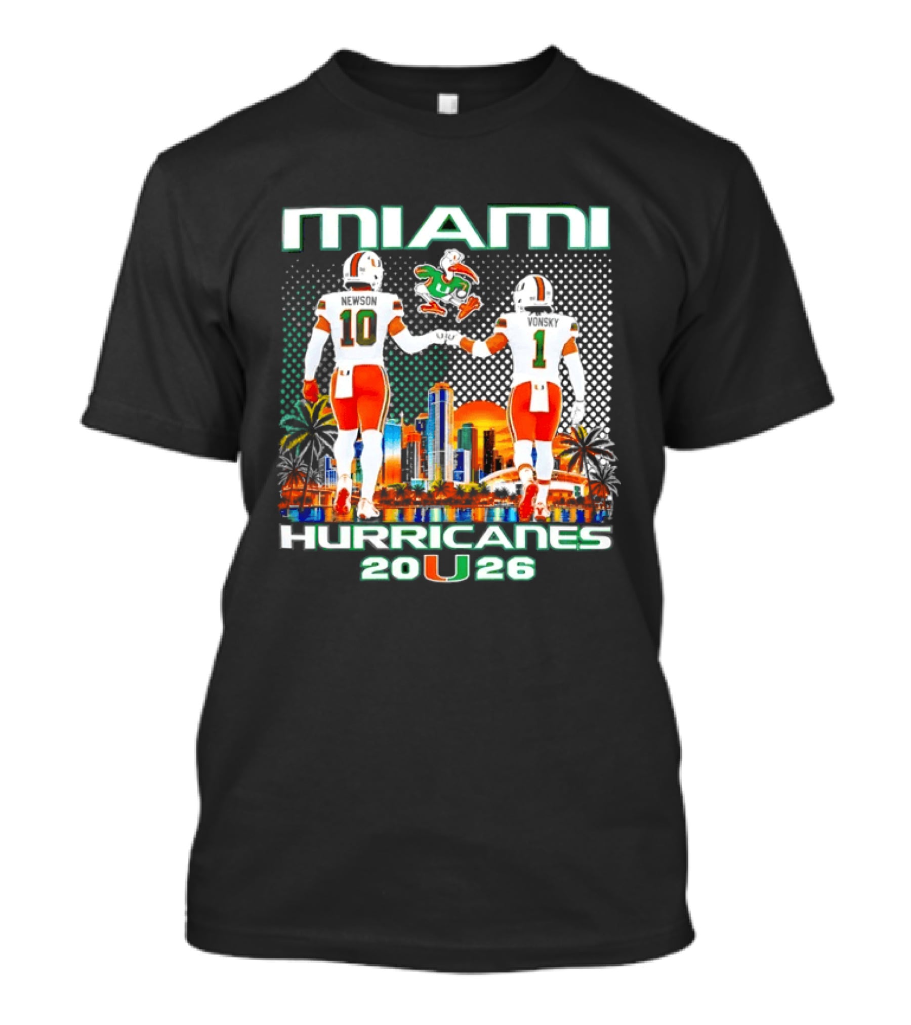 Miami Hurricanes 2026 Darian Mensah Malachi Toney Football Team Skyline Sunset T-Shirt