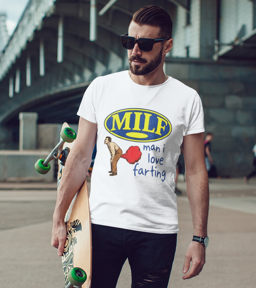 MILF Man I Love Farting Humor Visual Statement With Retro Oval T-Shirt