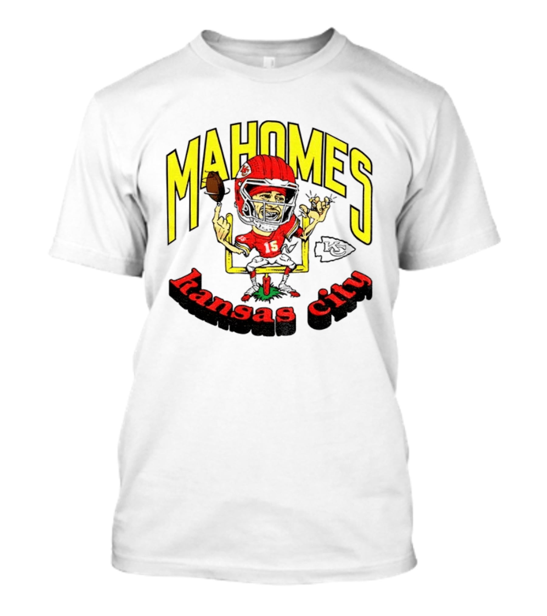 Mahomes Kansas City Chiefs Caricature Player Touchdown Celebration T-Shirt