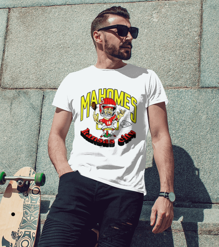 Mahomes Kansas City Chiefs Caricature Player Touchdown Celebration T-Shirt