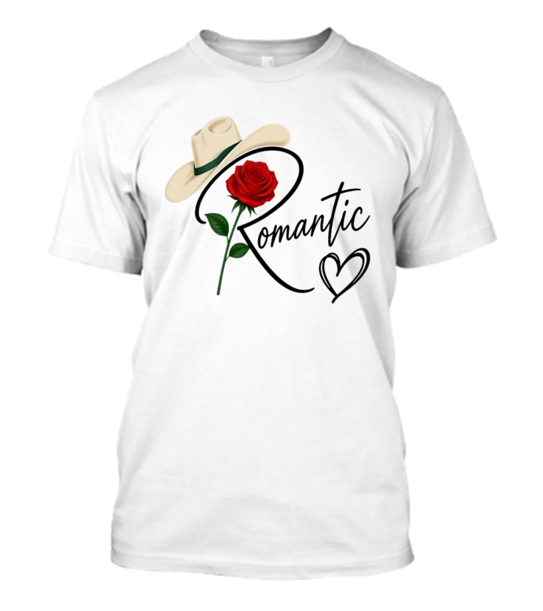 Romantic Cowboy Hat Rose Western Love Heart T-Shirt