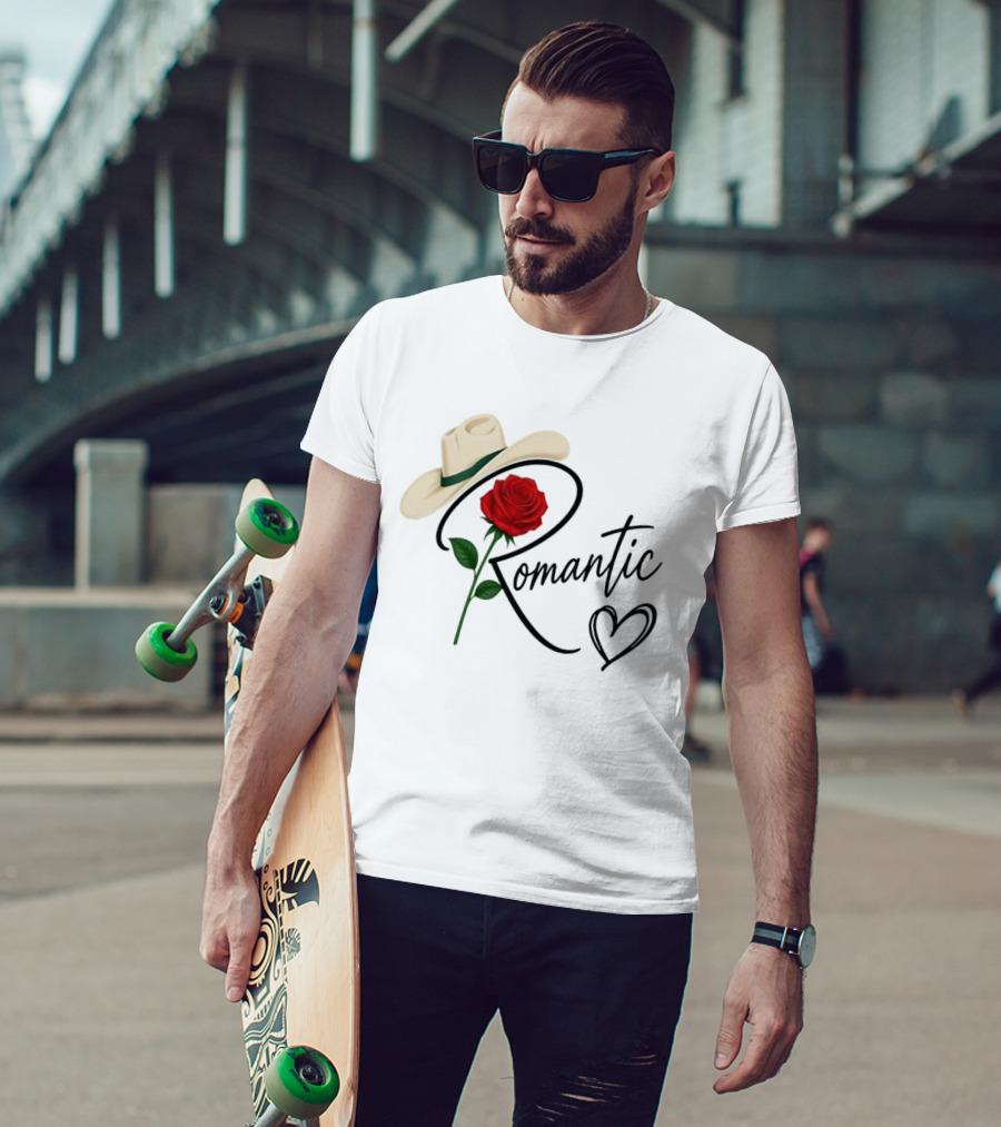 Romantic Cowboy Hat Rose Western Love Heart T-Shirt