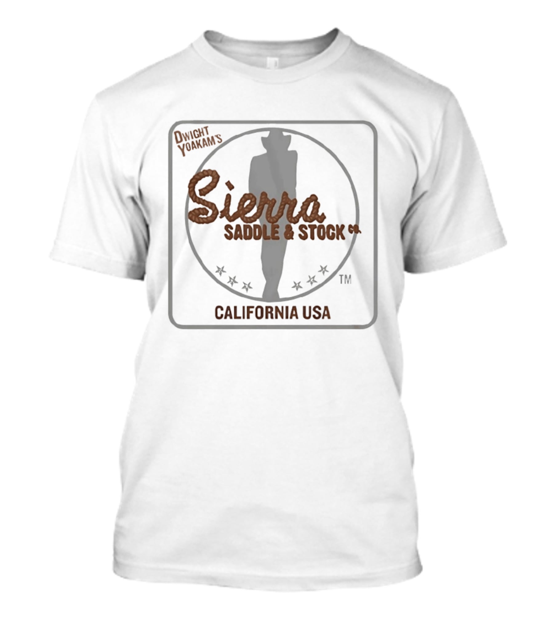 Dwight Yoakam Sierra Saddle And Stock Co California USA Cowboy Silhouette And Stars T-Shirt