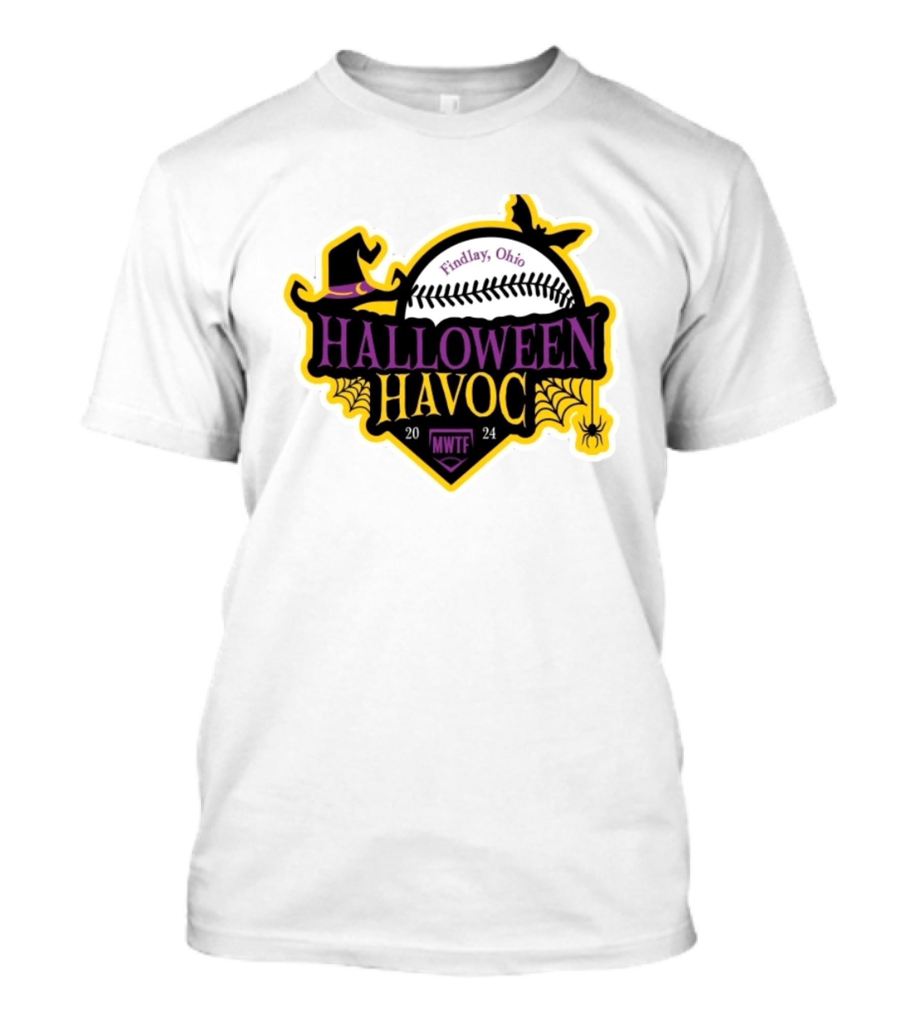 Findlay Ohio Halloween Havoc 2024 Softball MWTF Spooky Witch Hat Spider Web T-Shirt