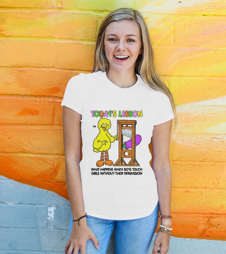 Today's Lesson What Happens When Boys Touch Girls Without Their Permission Big Bird And Guillotine T-Shirt