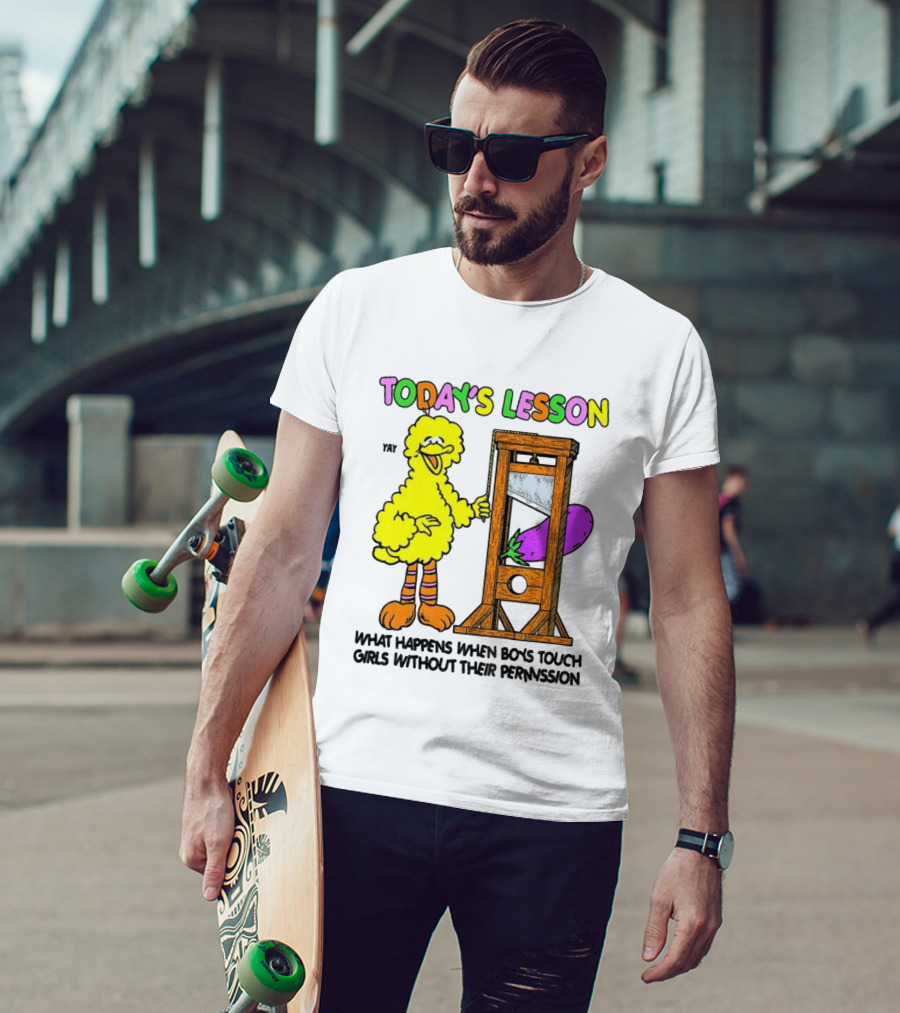 Today's Lesson What Happens When Boys Touch Girls Without Their Permission Big Bird And Guillotine T-Shirt