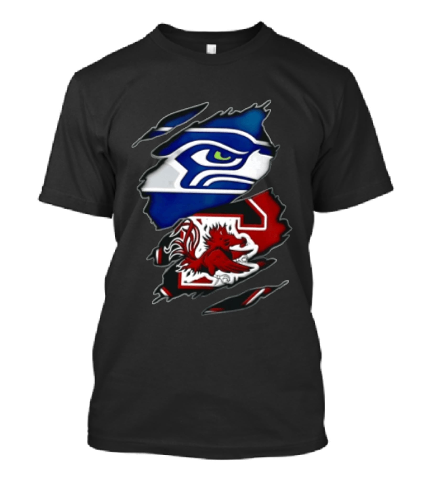 Seattle Seahawks South Carolina Gamecocks Torn Fabric Reveal Team Logos T-Shirt