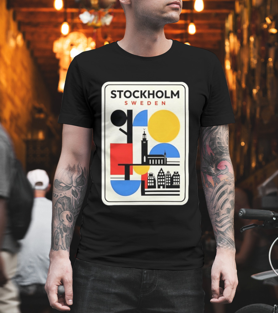Stockholm Sweden Geometric Cityscape Travel Iconic Urban Landmark Building T-Shirt