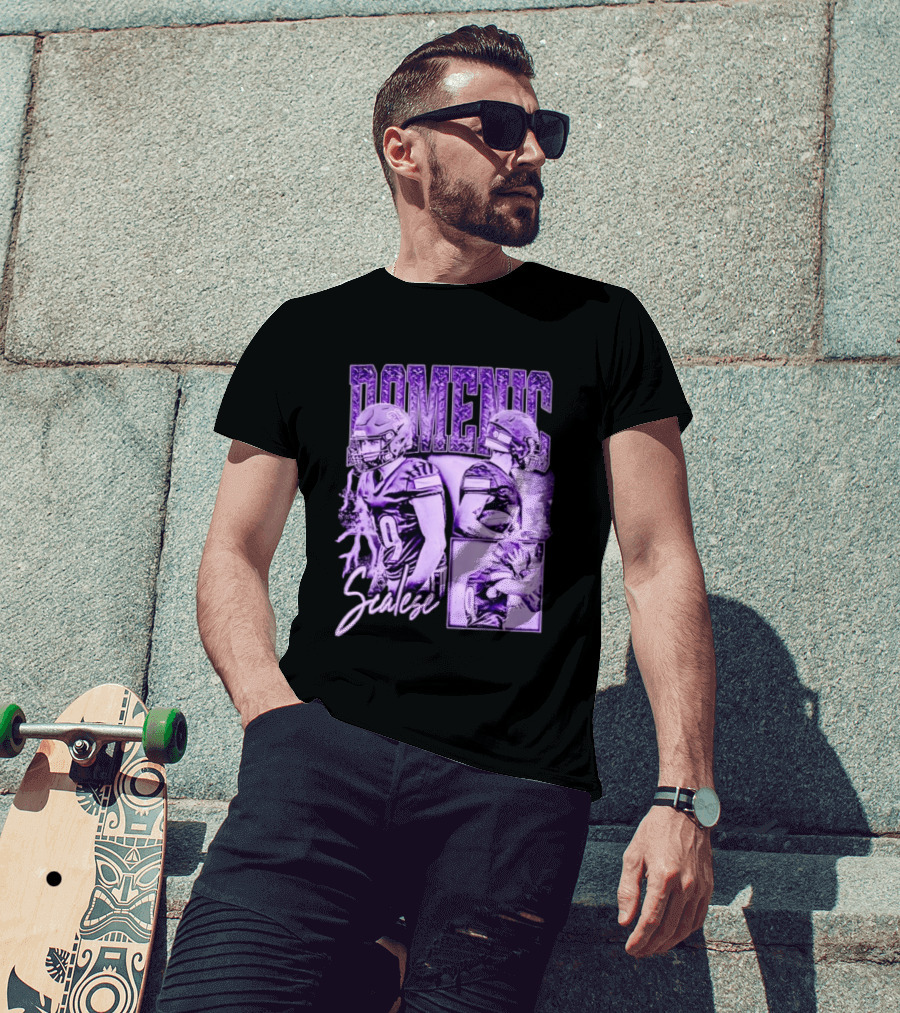 Domenic Scalese Number 9 Football Player Purple Sports Collage T-Shirt