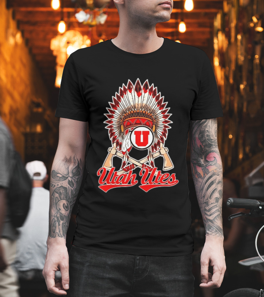 Utah Utes Headdress And Tomahawks Logo With Red And White U T-Shirt