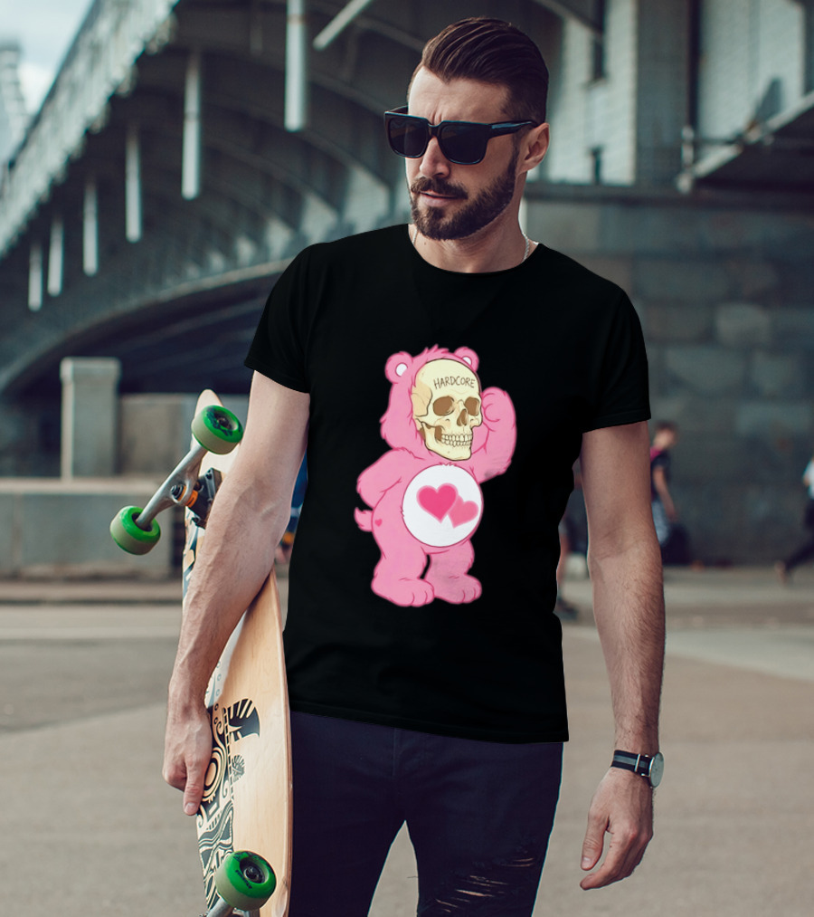 Hardcore Pink Bear Skull Goth Aesthetic With Hearts T-Shirt