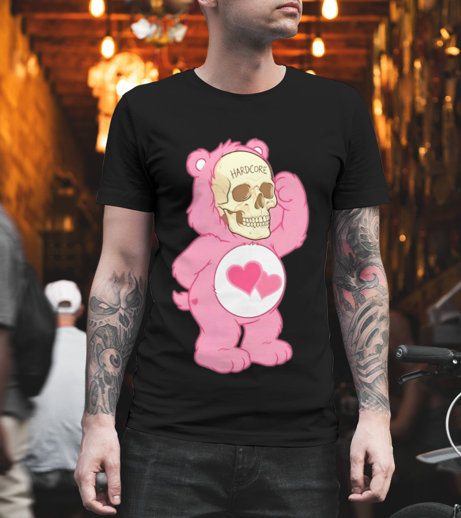 Hardcore Pink Bear Skull Goth Aesthetic With Hearts T-Shirt