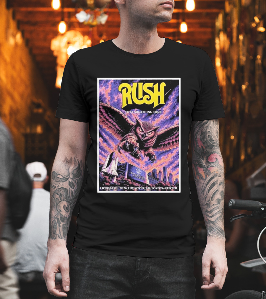 Rush Fifty Something Tour October 1 2026 Houston TX Toyota Center Owl T-Shirt