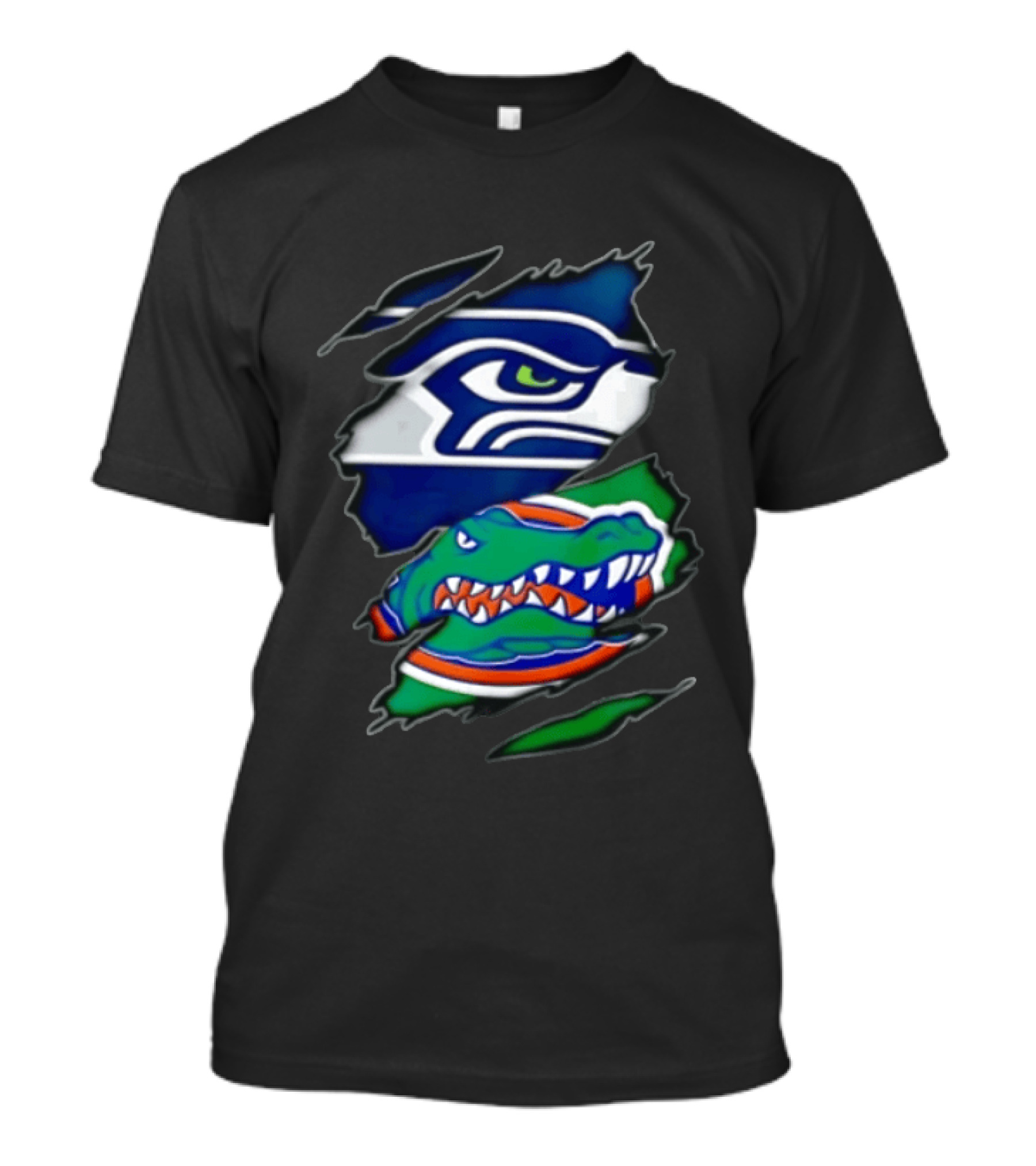 Seattle Seahawks Florida Gators Ripped Fabric Effect Sports Logos T-Shirt