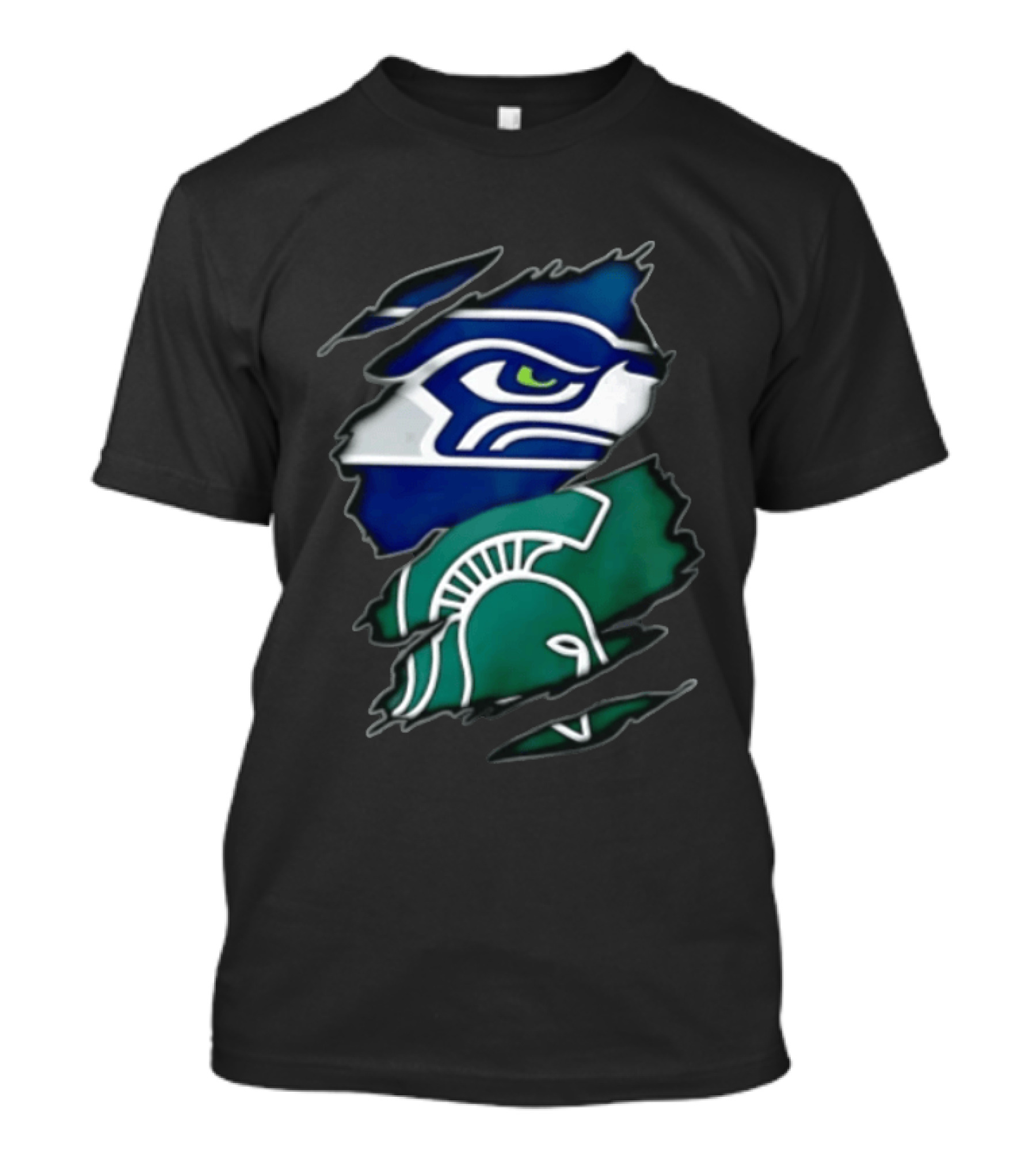 Seattle Seahawks Michigan State Spartans Torn Fabric Reveal Sports Logos T-Shirt