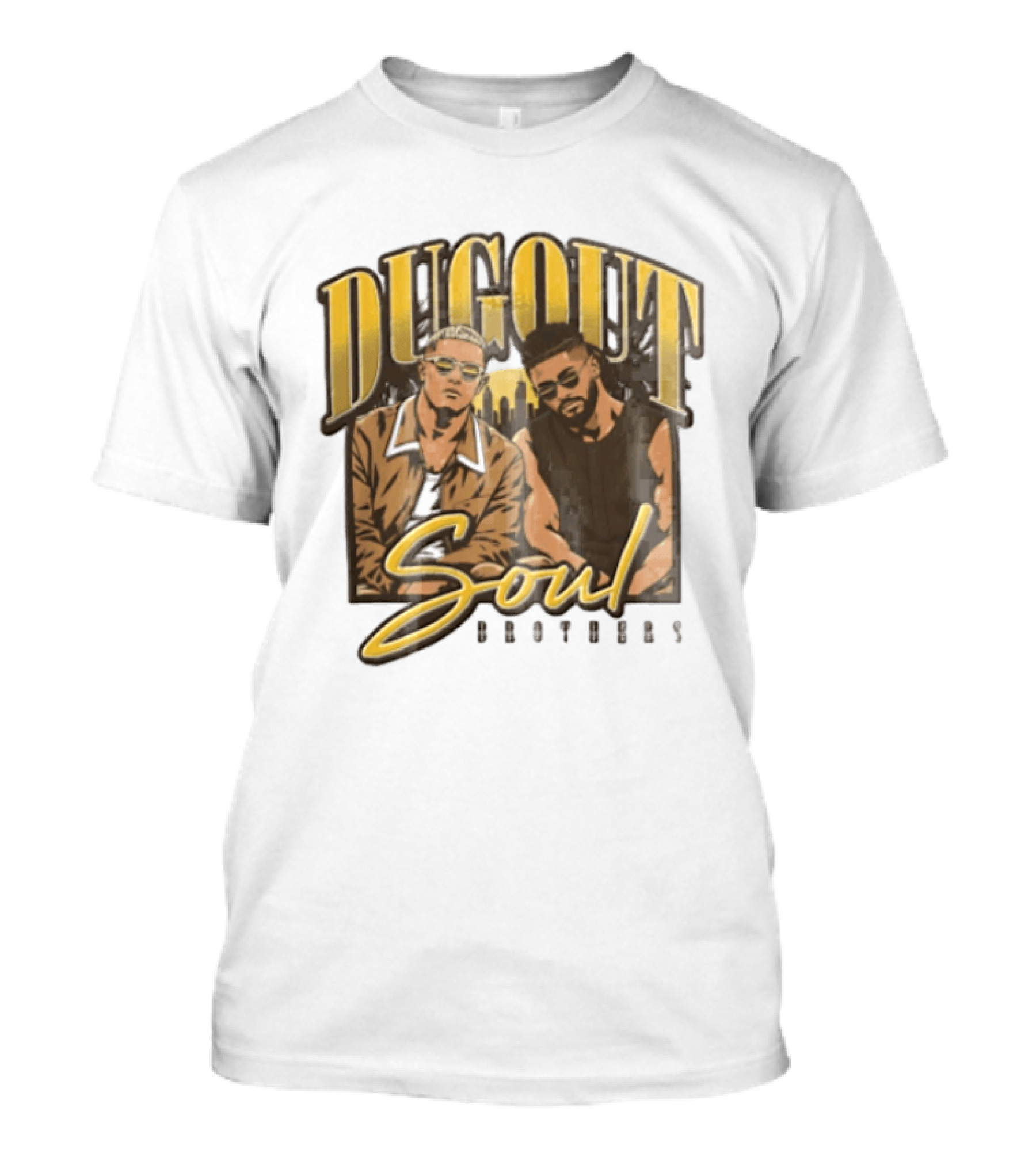 Dugout Soul Brothers Two Men Wearing Sunglasses City Skyline T-Shirt