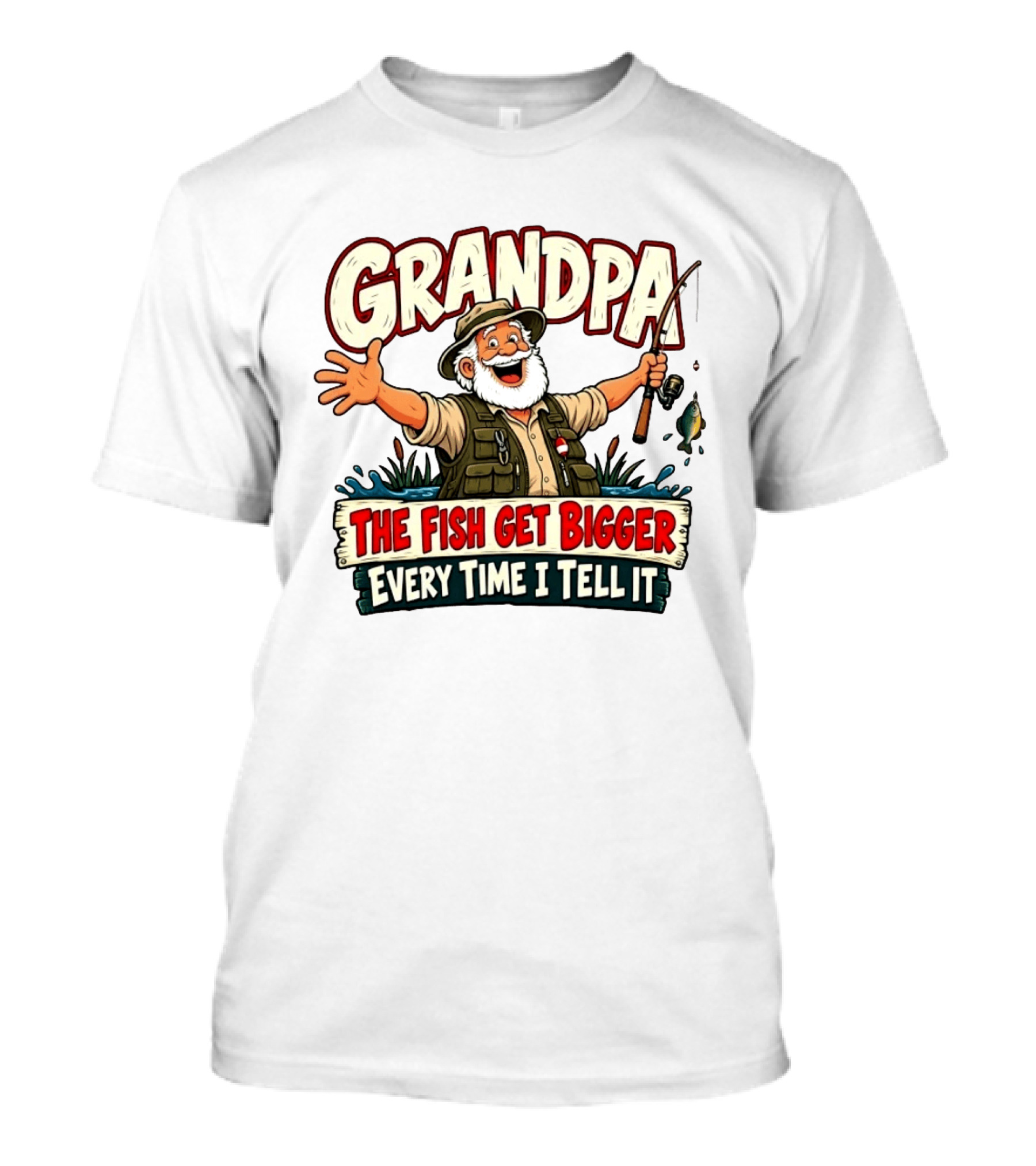 Grandpa The Fish Get Bigger Every Time I Tell It Fishing Humor T-Shirt