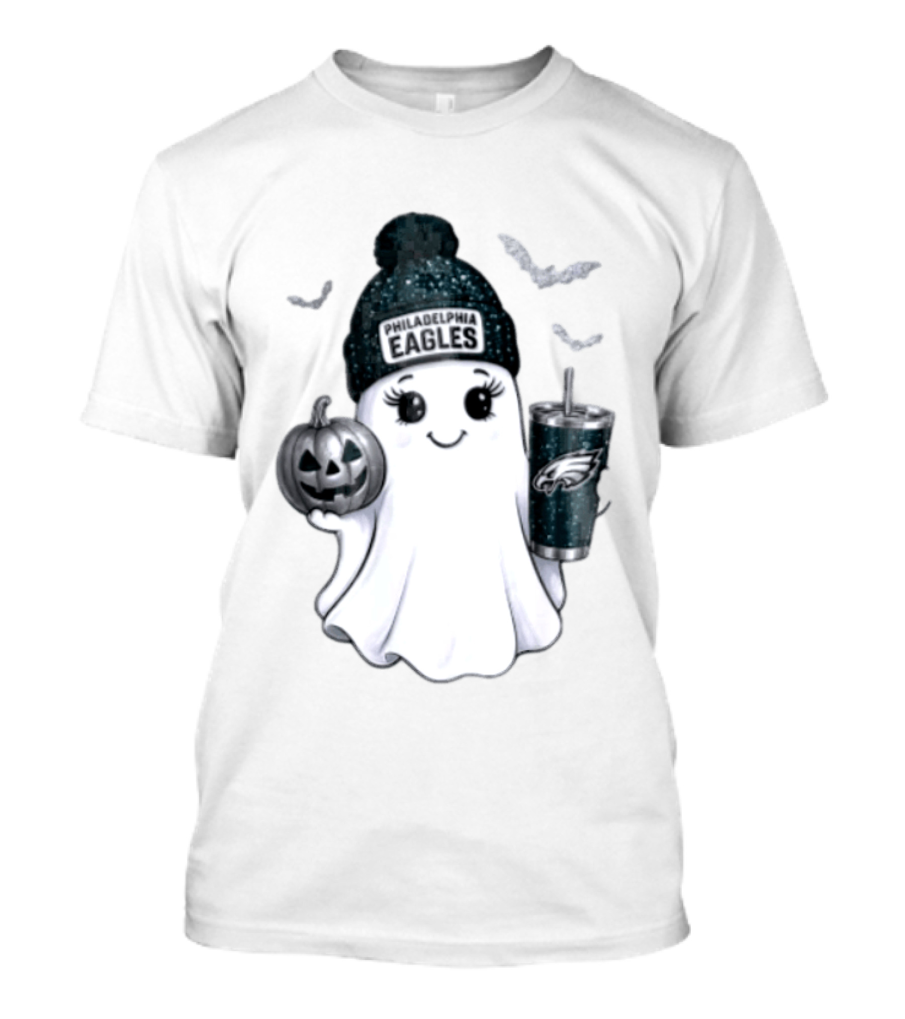 Philadelphia Eagles Beanie Ghost With Pumpkin And Bats T-Shirt