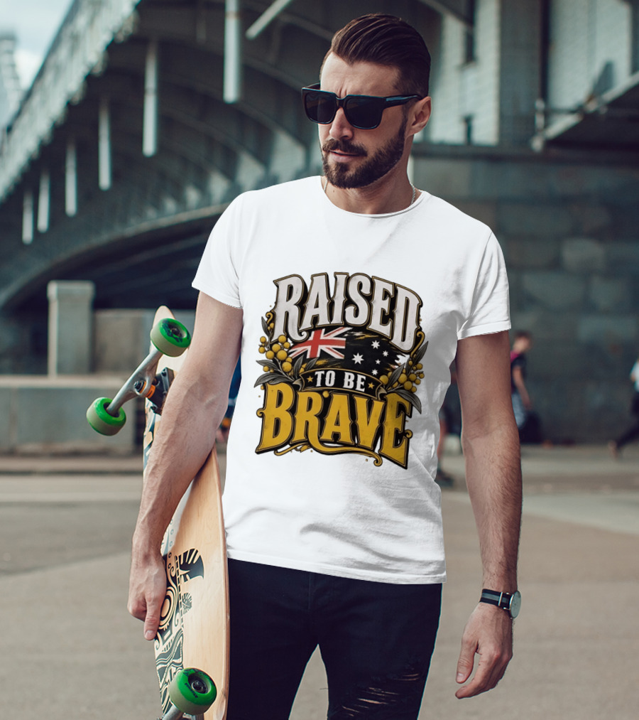 Raised To Be Brave Australian Flag With National Pride And Floral T-Shirt